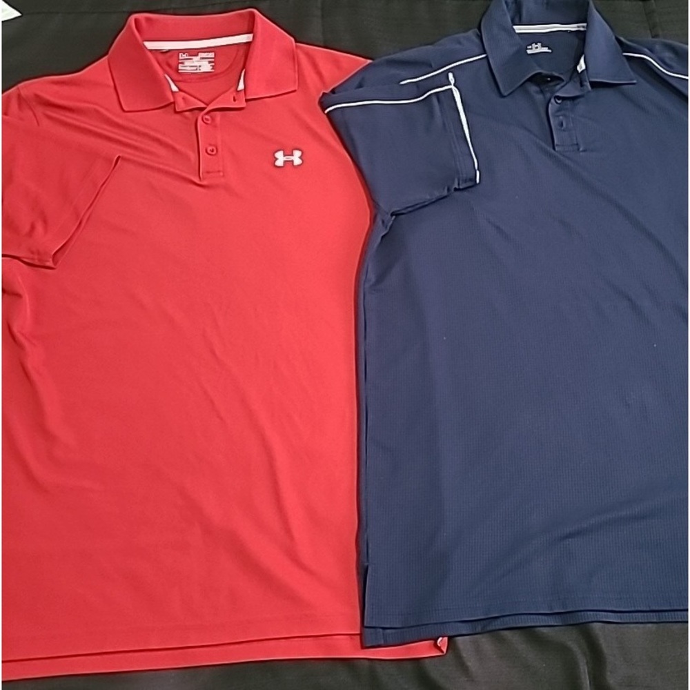 Red and navy under armour polos